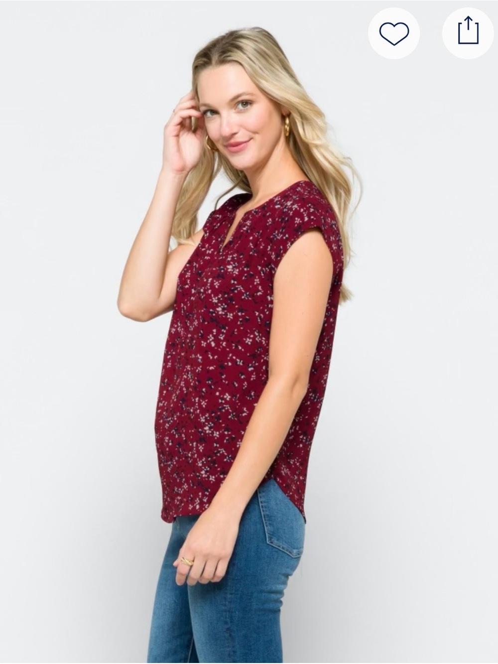 41 Hawthorn Burgundy Floral Cap-Sleeve Blouse - Picture 4 of 7